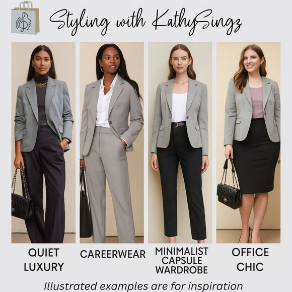 Ecru Womens Gray Blazer Size 8 Classic Shaped One Button Workwear Career Jacket - Picture 2 of 11